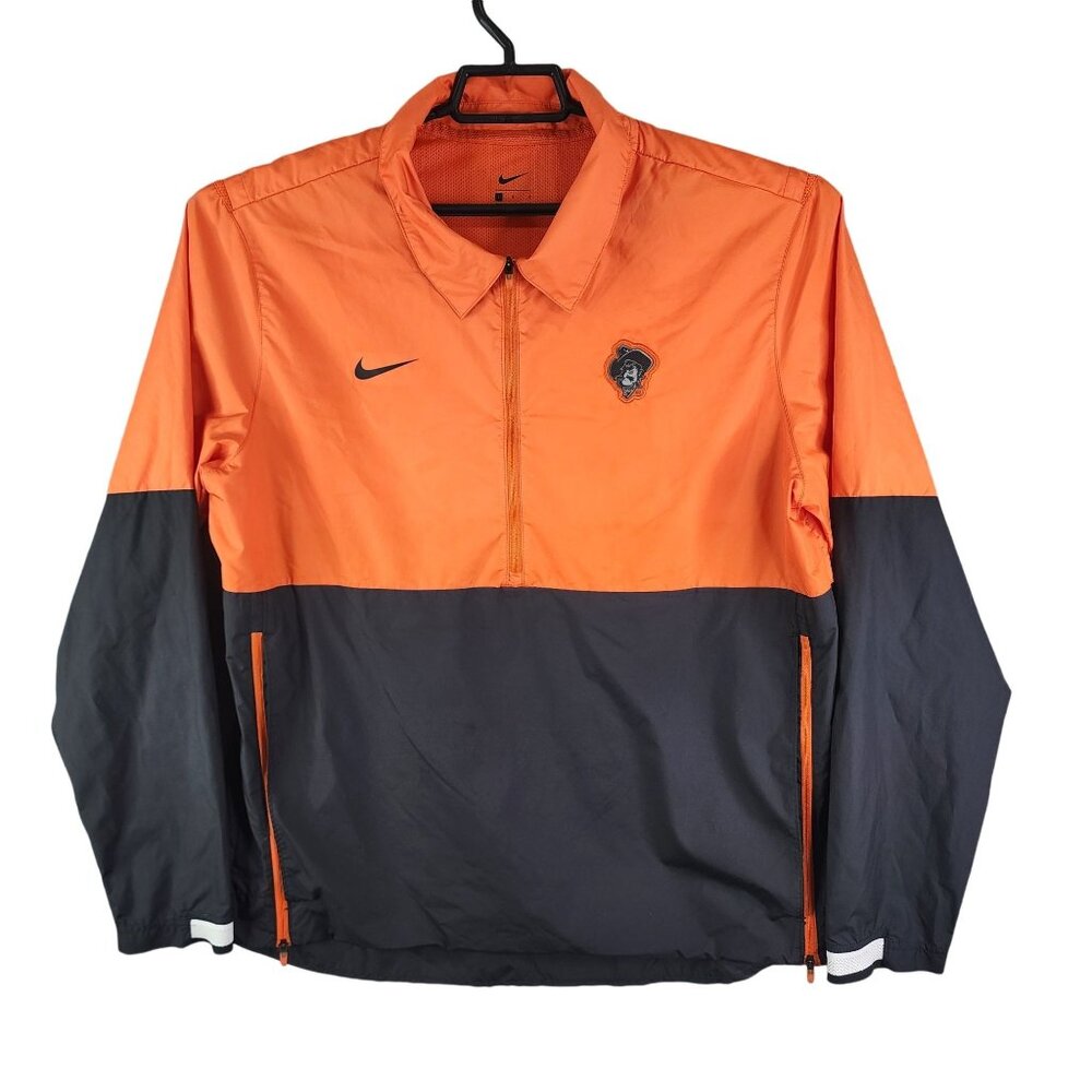 Men's Nike Orange Black OSU Cowboys Jacket 1/2 Zip Long Sleeve Oklahoma State L